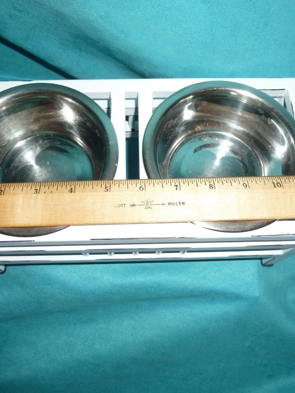 Elevated Feeding Station Small Dog/Cat Distressed Metal 2 stainless steel bowls
